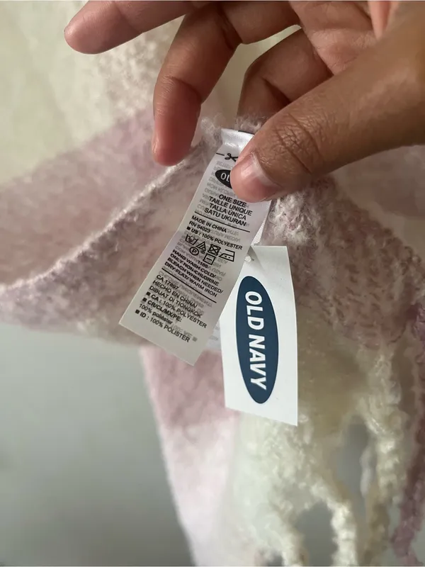 NWT Old Navy Pink Ivory Plaid Oversized Blanket Scarf Winter Cozy Fringe Preppy - Image 5