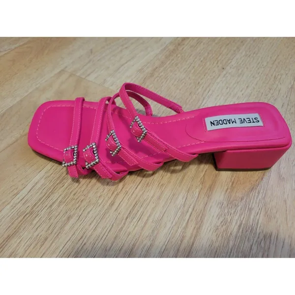 New womens sz 7 Steve Madden pink African slide sandals Y2K rhinestone short - Image 3