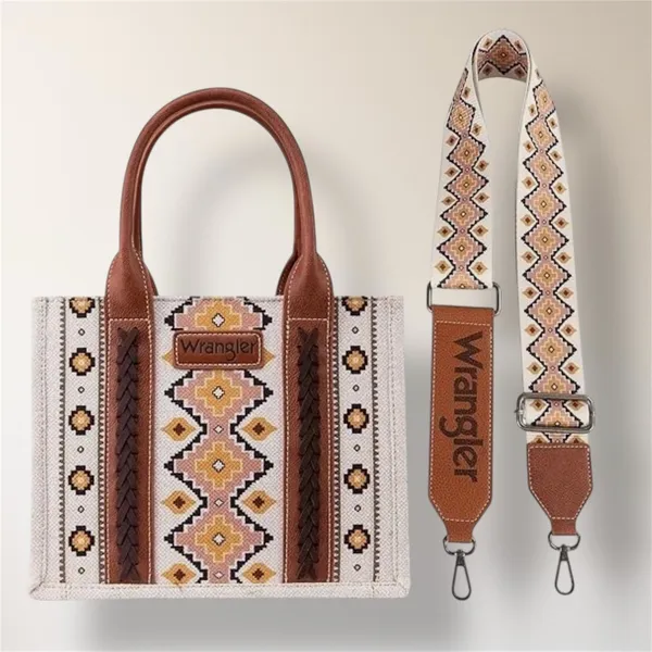 New Wrangler Aztec Canvas Tote Crossbody Bag Coffee Brown Southwestern‎ Purse - Image 2