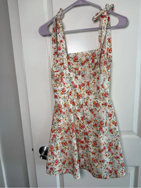 Zara White Floral Tie-Strap Mini Dress - Image 5