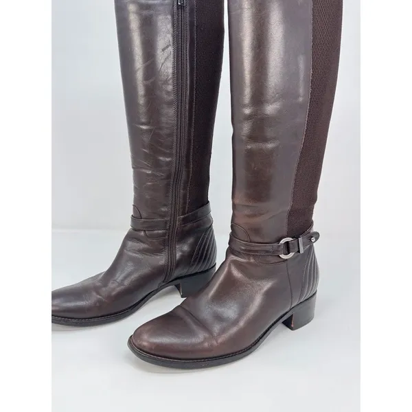 Aquatalia Womens Boots Brown Leather Knee High Tall Zip Up Riding Italian US 6.5 - Image 5