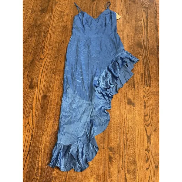Bardot Revolve Ember Midi Dress Bold Blue Size‎ 10 Asymmetrical Cocktail Satin - Image 3