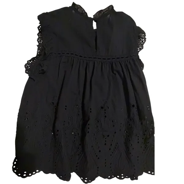 Adiva Black Eyelet Embroidered Sleeveless Top Ruffle‎ Neck Cotton Blouse Large - Image 8