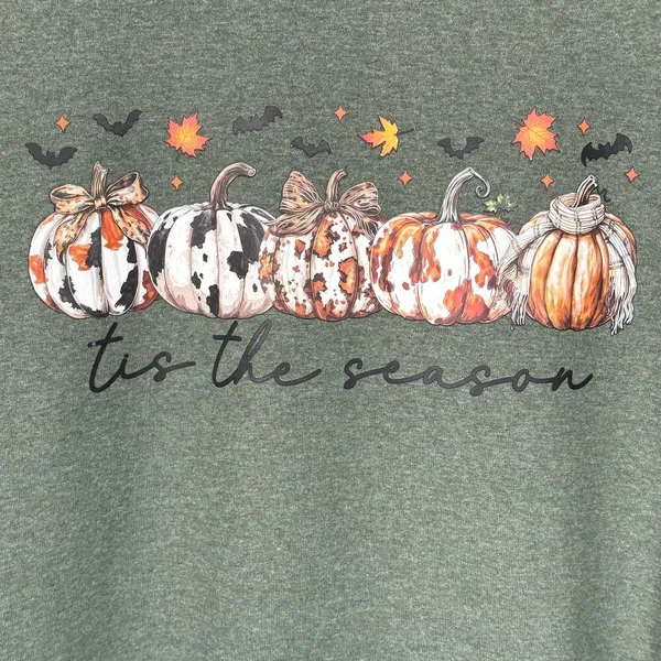 Gildan Tis the Season Pumpkins Fall Vibes Women’s Large Military Green T-Shirt - Image 2