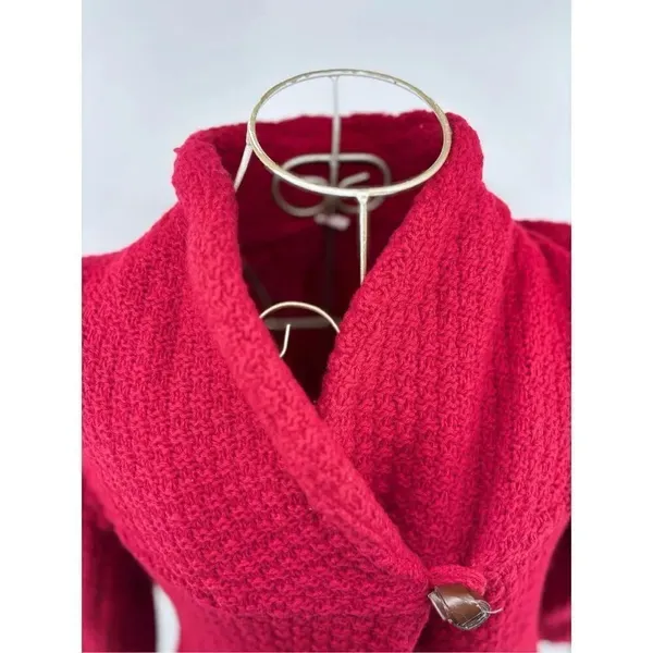 Free People Lambswool Knit One Button Wrap Jacket Size XS Red - Image 5