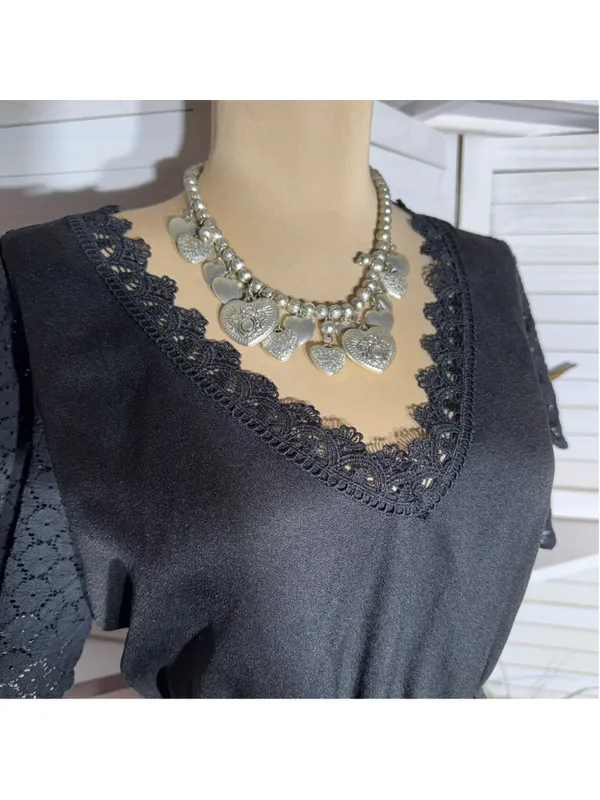 Hippie boho mini dress black sheer flutter sleeves whimsigoth punk alt grunge L - Image 7