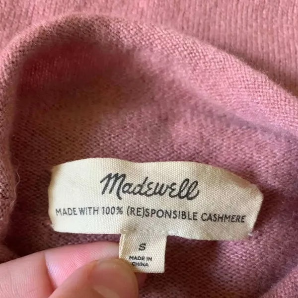 Madewell Cashmere Sweater Womens Small Mauve Pink Mockneck High Low Minimalist - Image 2