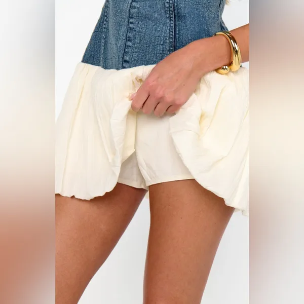 Show Me Your Mumu Tiffany Skort Mini Dress size XL denim cream voile nwot - Image 5