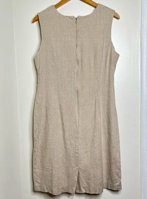 Bice by Sag Harbor Beige Linen Blend Dress Woman’s Size Large Sleeveless Neutral - Image 3