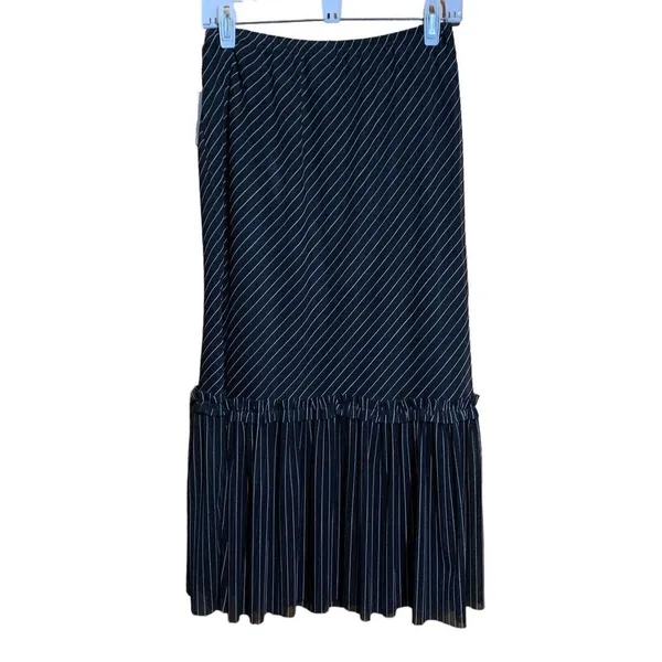 Ivy Jane Womens Size Small Black White Stripe Mesh Overlay Lined Whimsical Skirt - Image 3