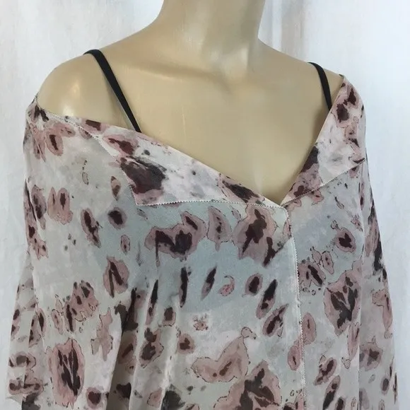 Rachel Roy Woman's Gray Floral Silk Print Swim Cover Up Blouse Top NEW L - Image 4