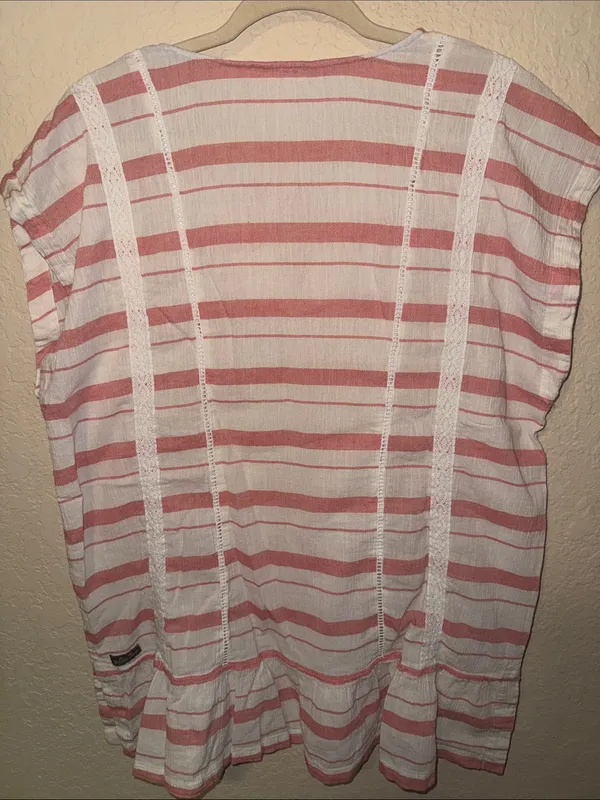 Matilda Jane Coral and White Striped Peasant Top with Braided Trim - Image 3