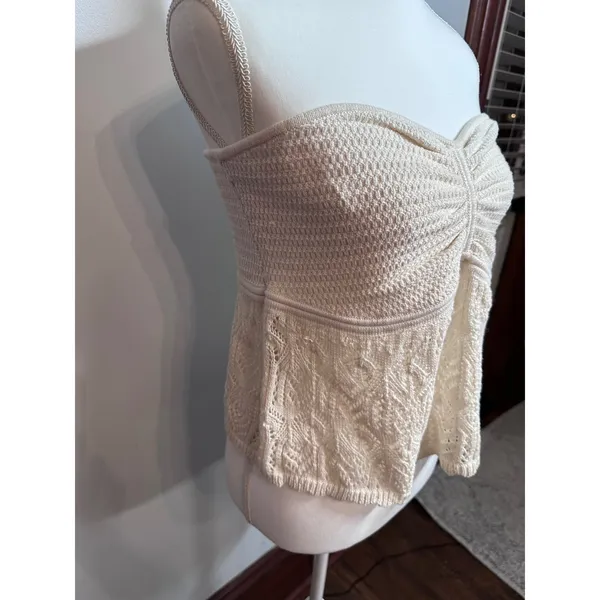 American Eagle Women XL Cream Crochet Strapless Tube Top Pointelle Cutout NEW - Image 2