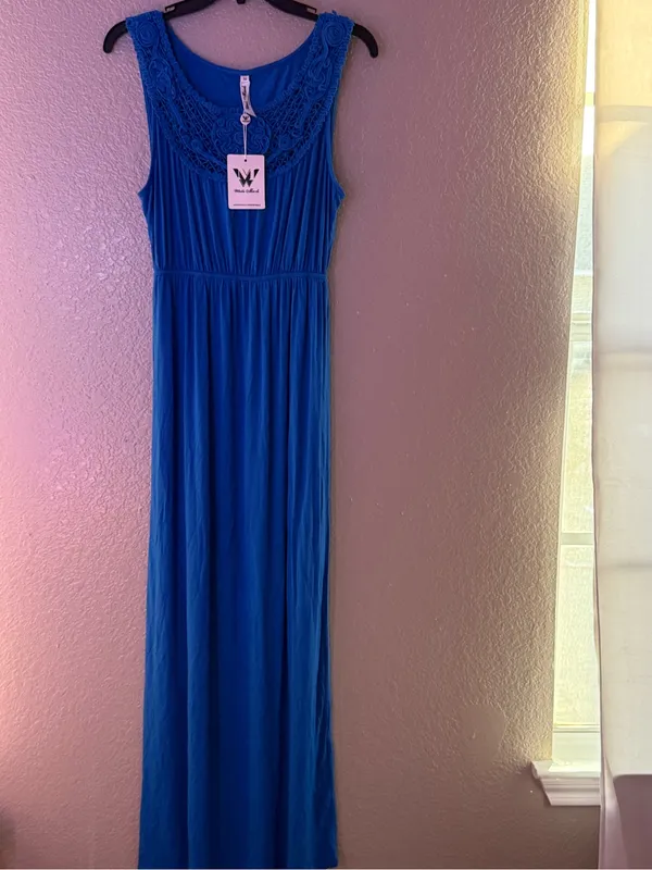 NEW White Mark Royal Blue Crochet Maxi Dress M Boho Stretchy Summer Sleeveless - Image 4