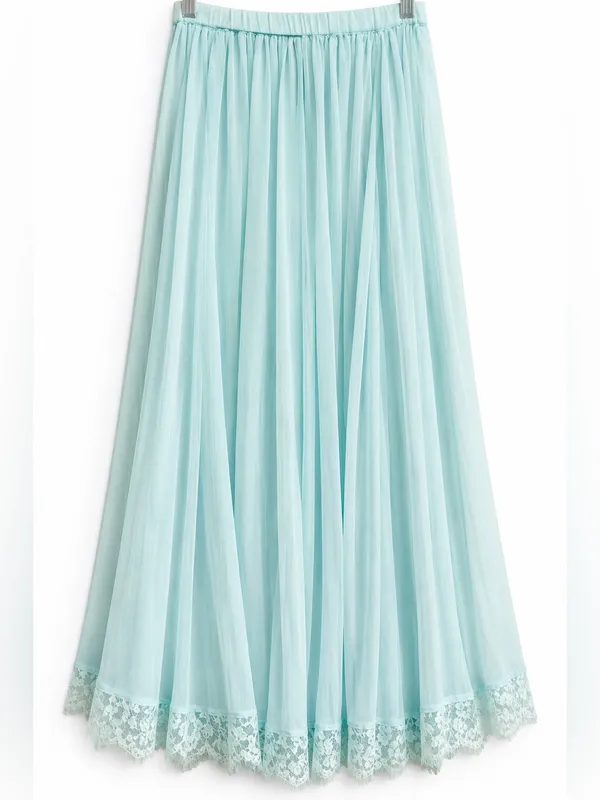 Anthropologie Sheer Lace Trim Maxi Skirt Soft Mint Blue Romantic Coquette S NWOT - Image 3