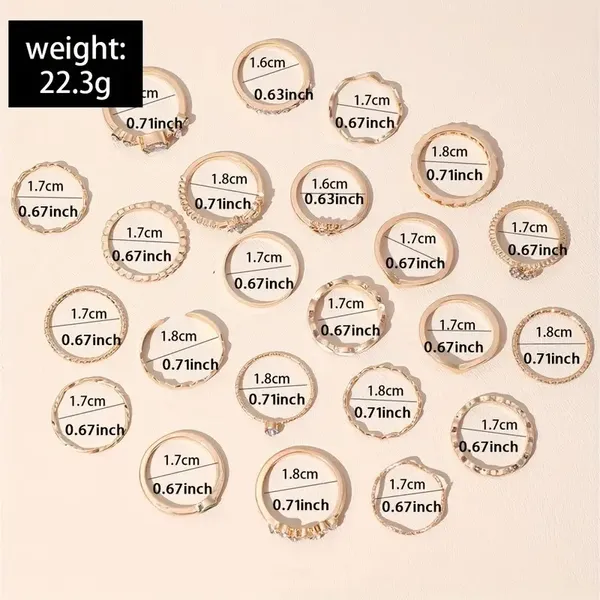 NEW 23pc Gold Stackable Rings – Eye, Moon, Wave & Geometric Designs - Image 3
