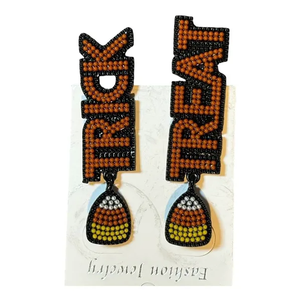 Trick or Treat Earrings Womens‎ OS Orange Candy Corn Beaded Halloween Teacher - Image 3