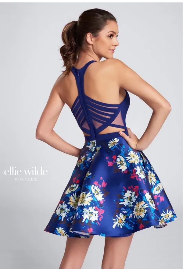 Ellie Wilde by Mon Cheri ROYAL BLUE/MULTI Homecoming Prom Dress - Image 2