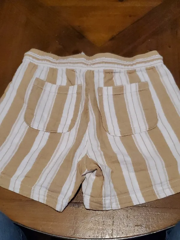 Old Navy Tan and White Striped High-Waist Drawstring Shorts - Image 4