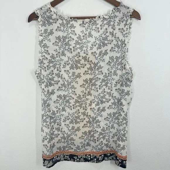 Garnet Hill Size 16 100% Silk Floral Tank Sleeveless Shirt White Yellow Feminine - Image 8