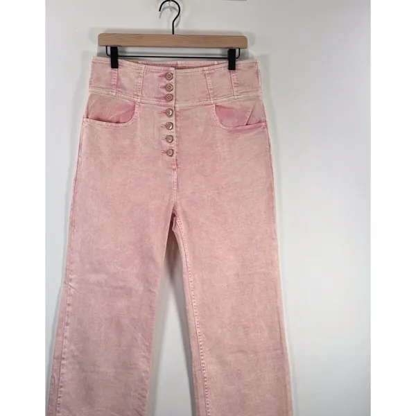 Ulla Johnson Womens Jeans Pink Denim High Rise Button Fly Crop Wide Leg Size 12 - Image 7
