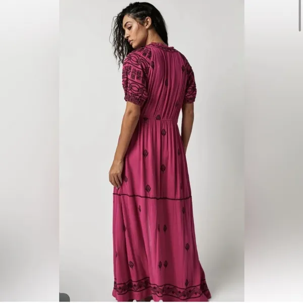 Free People Riley‎ Embroidered Maxi Dress-Fushia XS - Image 4