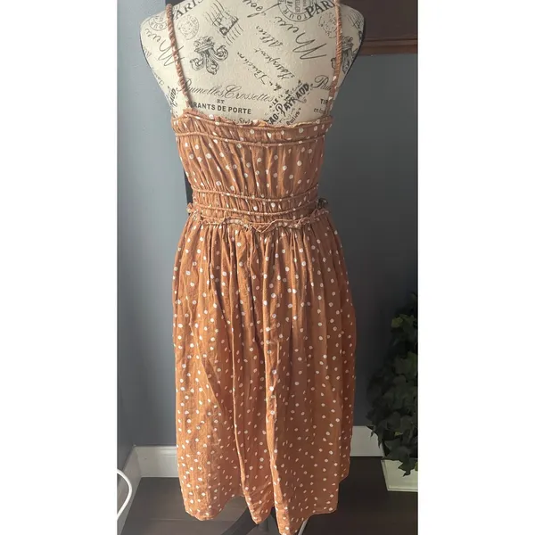 Maurices Womens Rust Brown Polka Dot Smocked Midi Dress Medium Adjustable Straps - Image 3