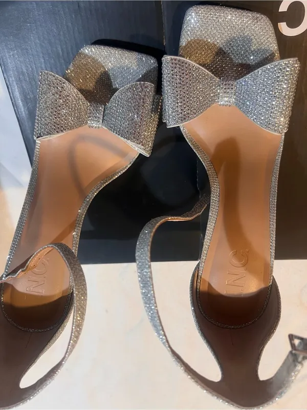 INC International Concepts Silver Glitter Bow Ankle-Strap Heels - Image 3