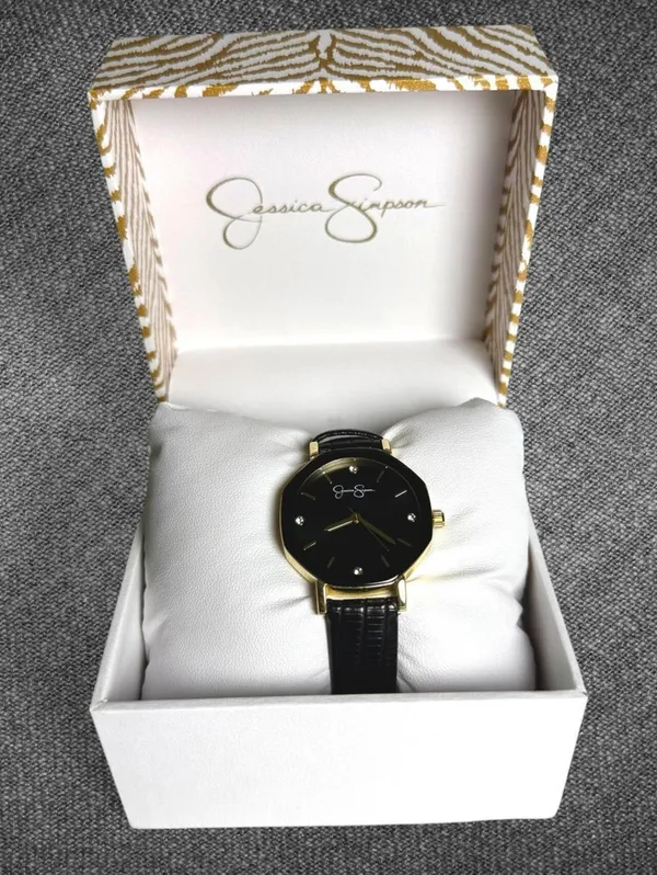 Jessica Simpson Black Gold Crystal Quartz Watch NWT - Image 2