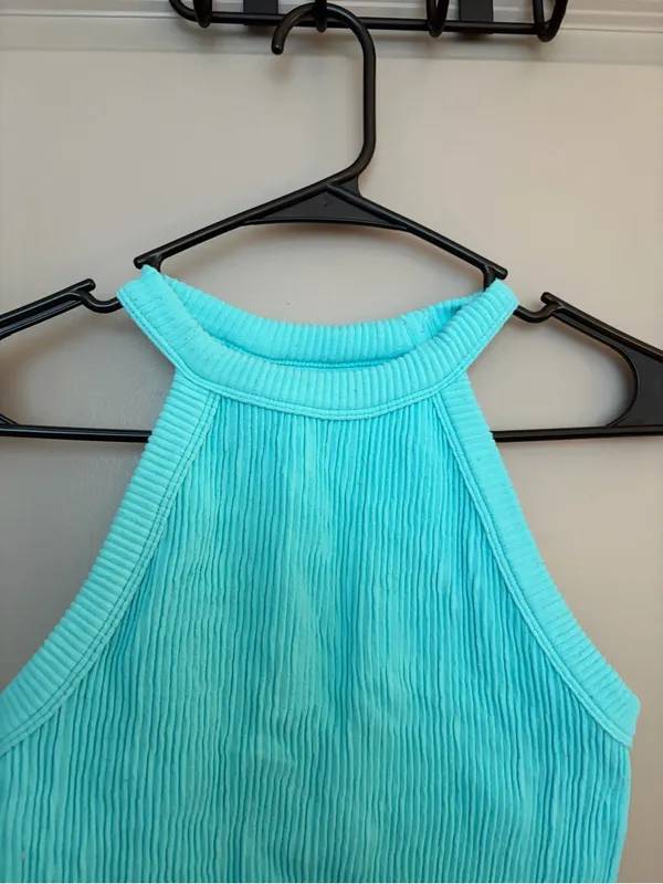 Aerie Women’s Ribbed Halter sports bra Top - Aqua - Image 2