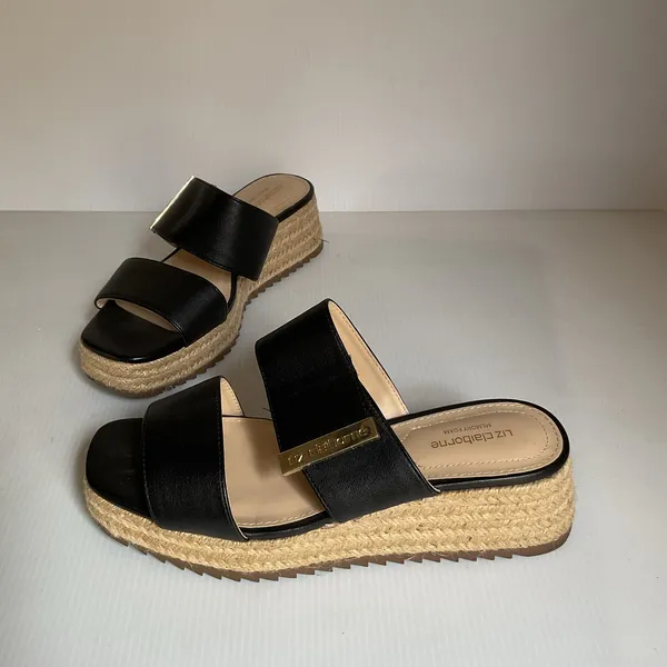 Liz Claiborne Black Espadrille Platform Sandals Size 6M Slide Wedge - Image 7