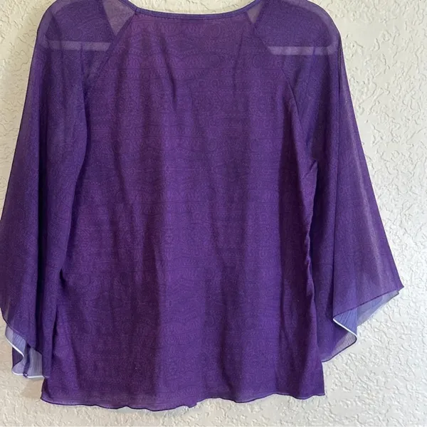 Chico's Top Purple 1‎ Women Embellished Sheer Bell Sleeve Boho - Image 8