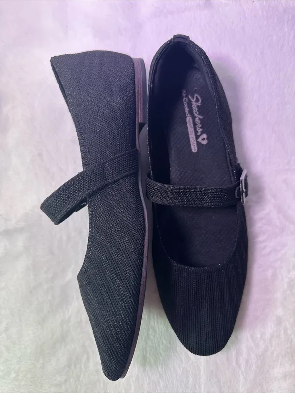 Skechers Black Mary Jane Pointed Ballet Flat with Buckle - Image 5