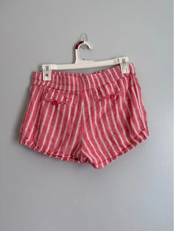 Love Tree Red White Striped Linen Blend Shorts Size M - Image 2