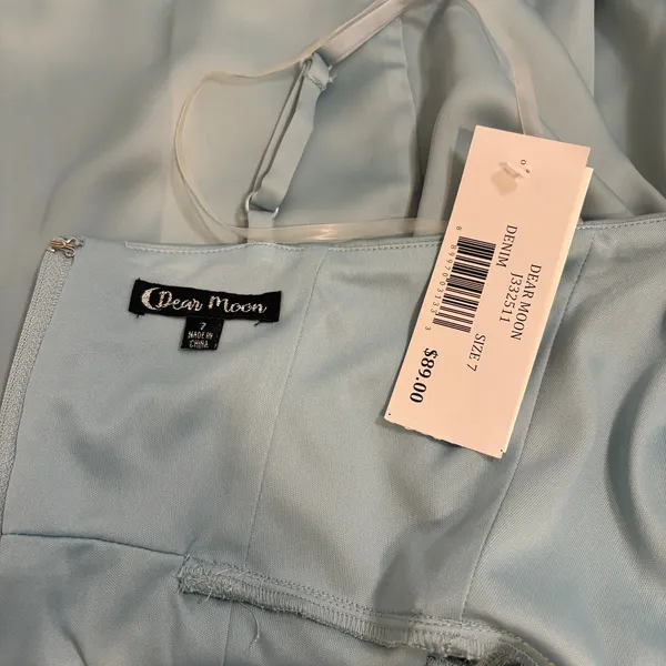 Dear Moon NEW NWT Juniors Light Blue Silk‎ Mini Dress - Size 7 - Image 4