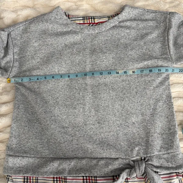 Izod Womens Grey Speckled Sweatshirt Plaid Tie Front Layered Look Size Medium‎ - Image 8