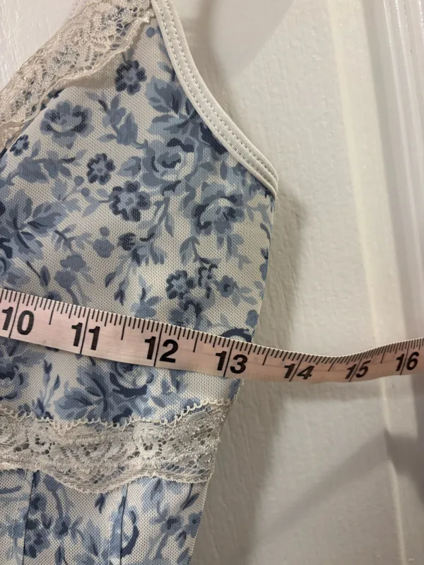 Garage Y2K Coquette Corset-Style Bow Lace Trim Blue Floral Mesh Cami Fairy Core - Image 6