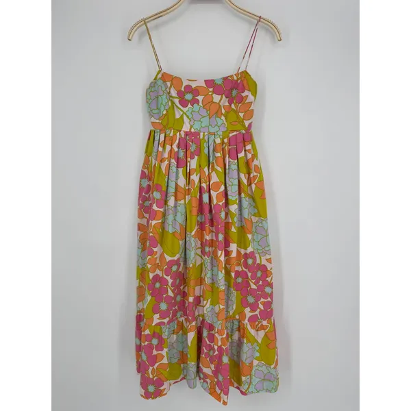 S/W/F En-Flowered Midi Dress Medium Pink‎ Floral Retro Mod Boho Sundress Cotton - Image 4