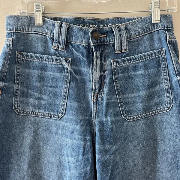 American Eagle Sz 4 Short The Perfect Vintage Wide Leg Selvedge Jeans High Rise‎ - Image 2