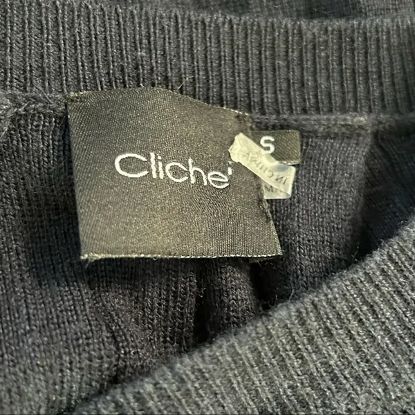 Cliché Navy Cream Colorblock Bell Sleeve Sweater Small Wool Blend Preppy Retro - Image 11