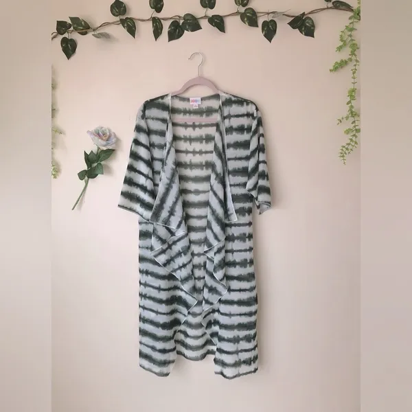 Lularoe Shirley women’s Kimono White With Green Tie Dye Sheer Chiffon Size S - Image 2
