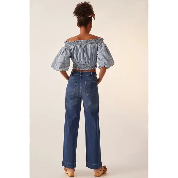 Anthropologie Pilcro The Skipper Jeans Womens 31 Dark Blue High Rise Wide Leg - Image 2