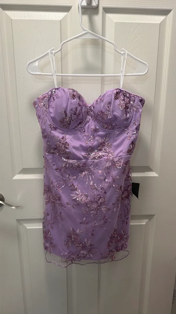 Lulus Confident Sensation Lavender Sequin Strapless Bustier Mini Dress - Image 4