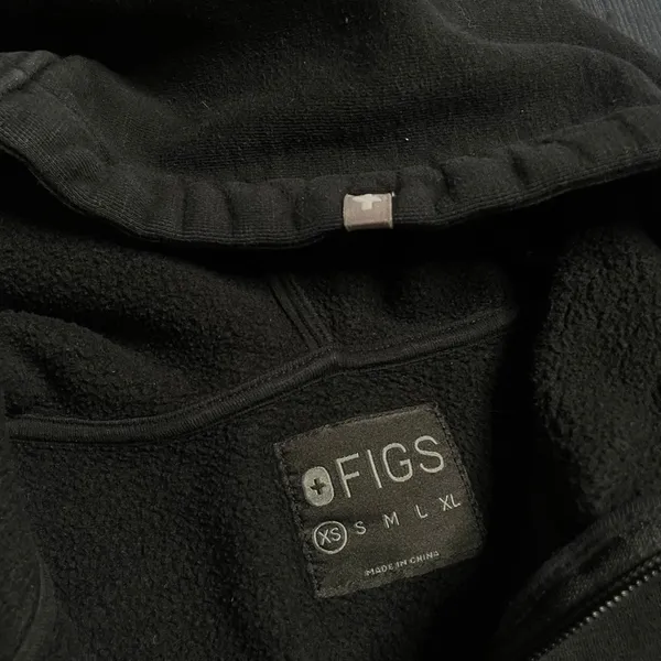 FIGS Black Full Zip Hoodie Fleece Lined Women's Casual‎ Athleisure XS - Image 2