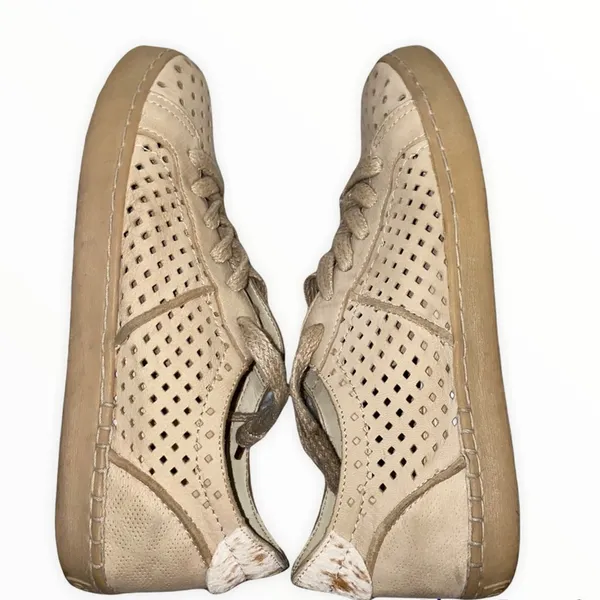 Dolce Vita Beige Perforated Leather Sneakers Calf Hair Heel Lace‎ Up - Image 8