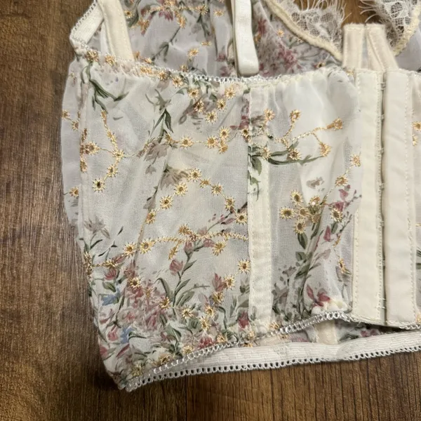 Y2K Mesh Floral Bustier Corset Crop Top Sz Medium - Image 6