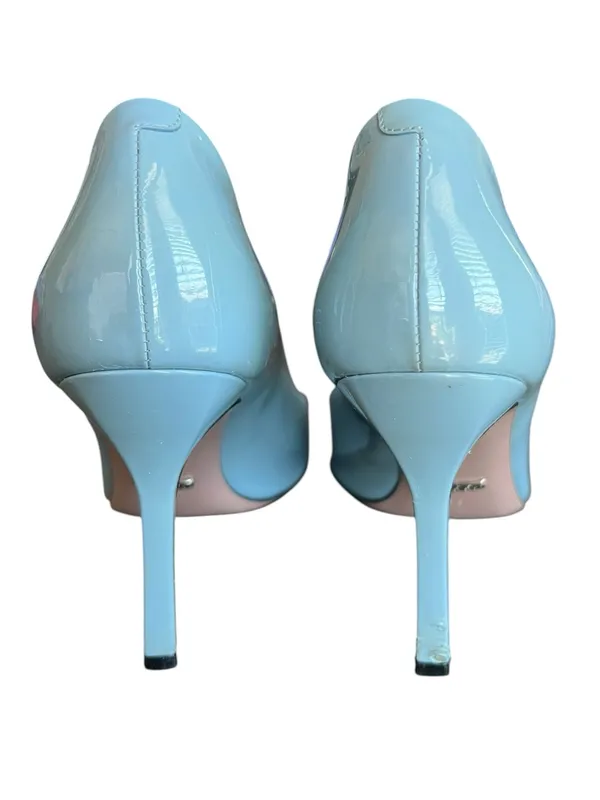 Gucci Women’s Silver Horsebit Light Blue Patent Leather Peep Toe Heels Size 39 - Image 5