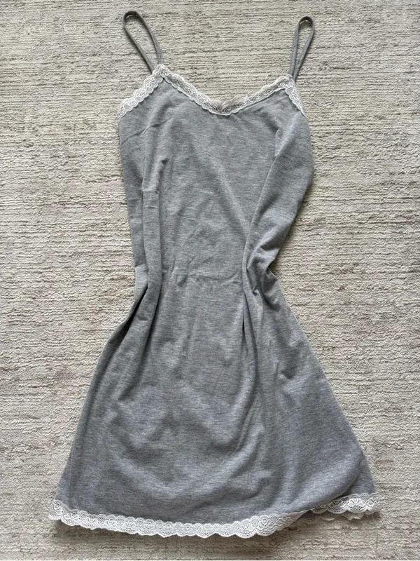 SHEIN Gray Lace-Trim Slip Chemise (Size XS) - Image 3