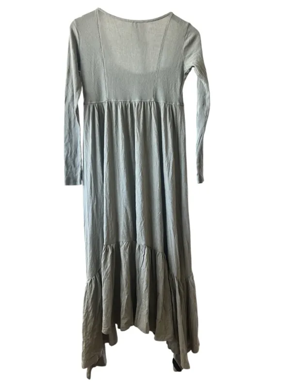 Anthropologie Olive Green Long Sleeve Tiered Maxi Dress - Image 4