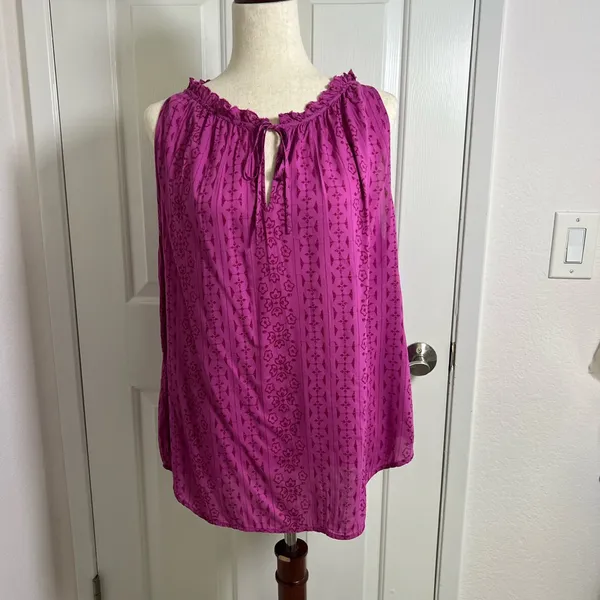 LOFT Pink and Purple Sleeveless Blouse Relaxed‎ Style - Image 3